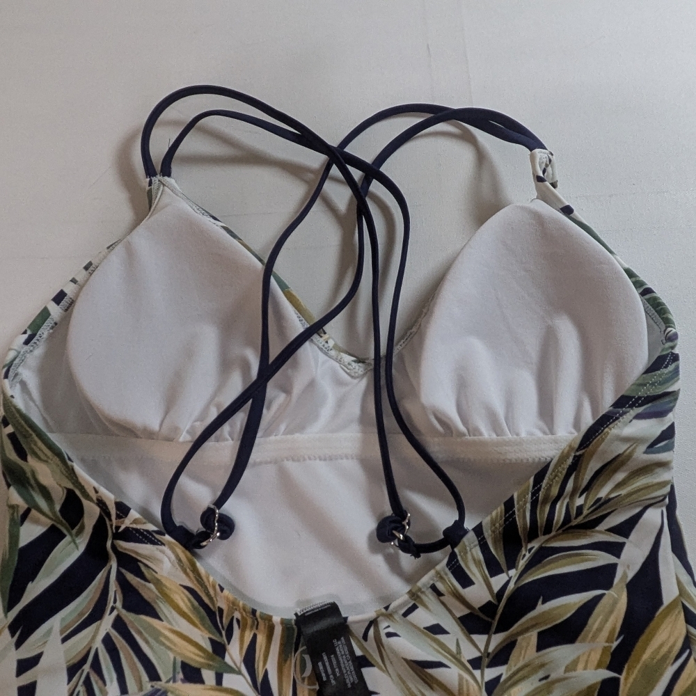 Hurley Tropical Blue Green Brown White Floral One Piece Swimsuit Women Sz L New - Picture 13 of 15